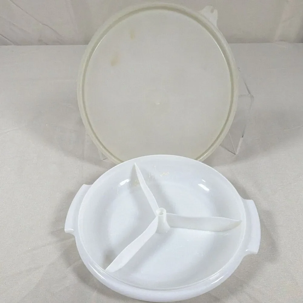 Vintage Tupperware White 3 Section Divided Serving Dinnner Tray With Lid 8